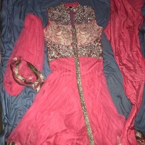 Pink and white Anarkali